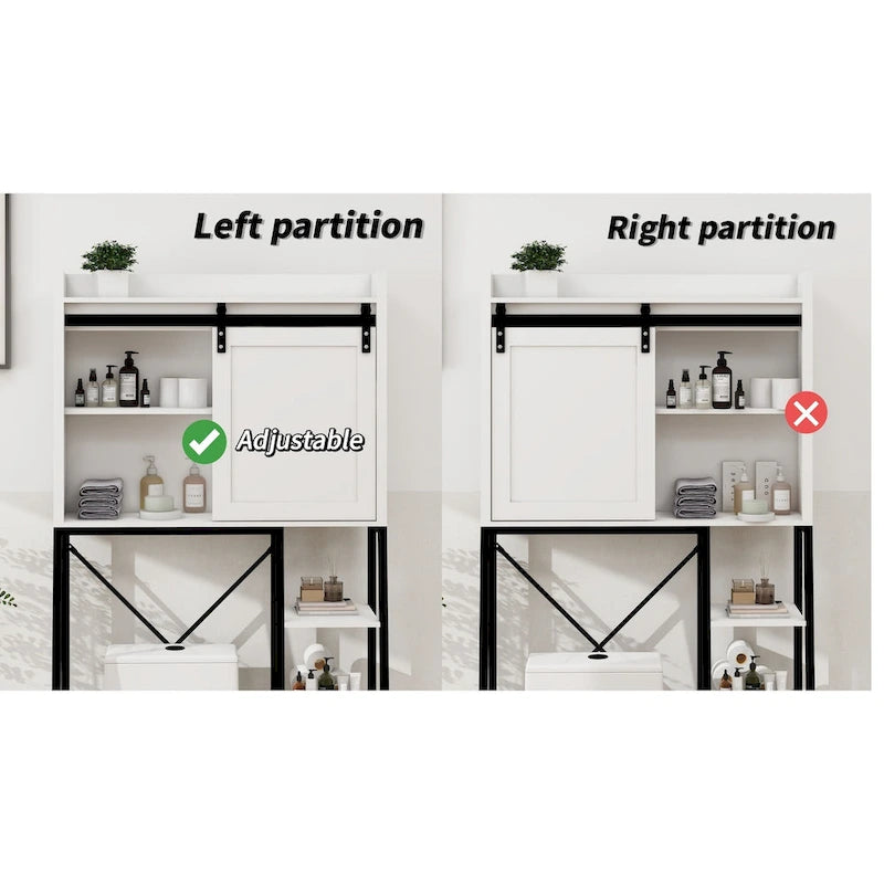 Meuble de rangement pour toilettes avec porte coulissante de style grange