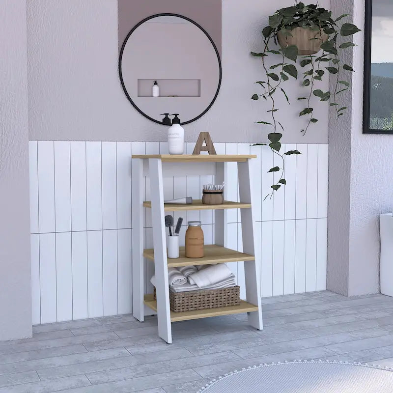 Armoire à linge Colyn, quatre étagères, verticale, chêne clair / blancHaute qualité et durable