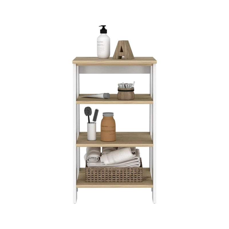 Armoire à linge Colyn, quatre étagères, verticale, chêne clair / blancHaute qualité et durable