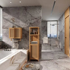 Meuble de rangement haut de salle de bain en bambou naturel