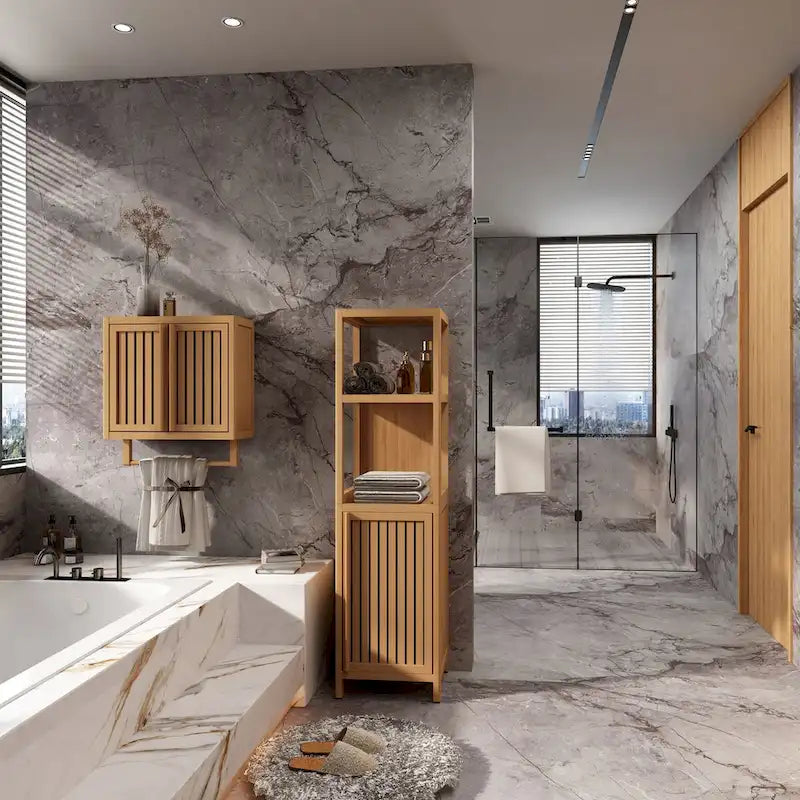 Meuble de rangement haut de salle de bain en bambou naturel