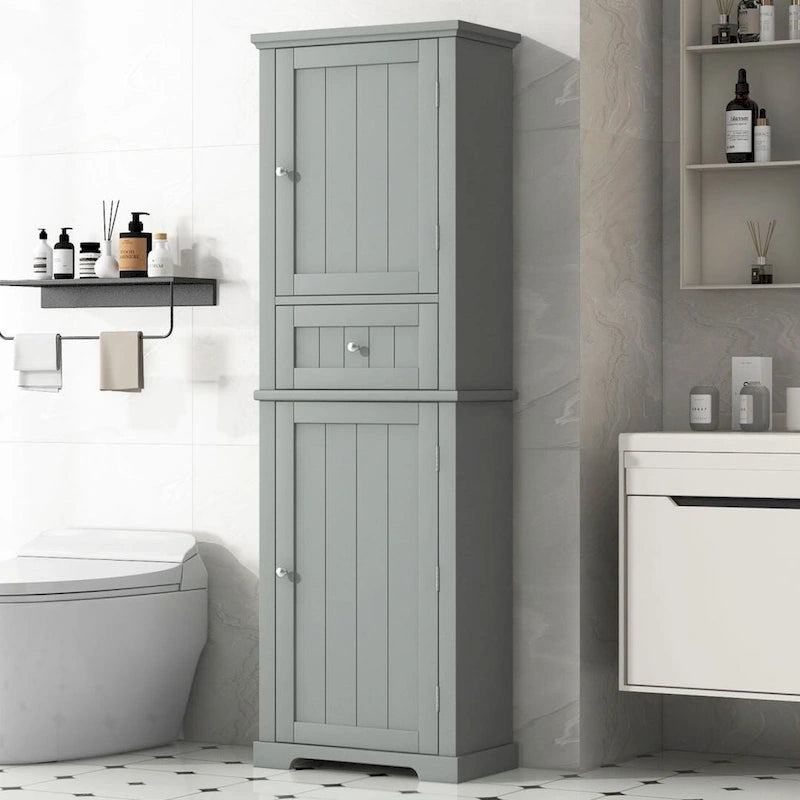 Meuble de Rangement Haut pour Salle de Bain, Meuble de Rangement Autonome avec Tiroir et Étagère Réglable, en Panneau MDF avec Finition Peinte