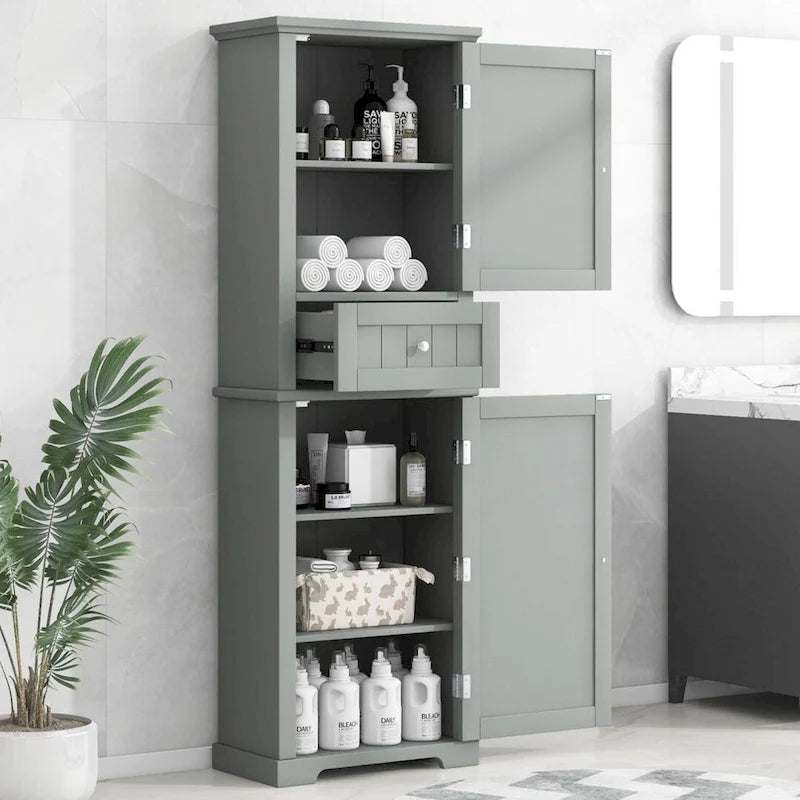 Meuble de Rangement Haut pour Salle de Bain, Meuble de Rangement Autonome avec Tiroir et Étagère Réglable, en Panneau MDF avec Finition Peinte