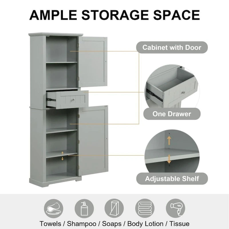 Meuble de Rangement Haut pour Salle de Bain, Meuble de Rangement Autonome avec Tiroir et Étagère Réglable, en Panneau MDF avec Finition Peinte