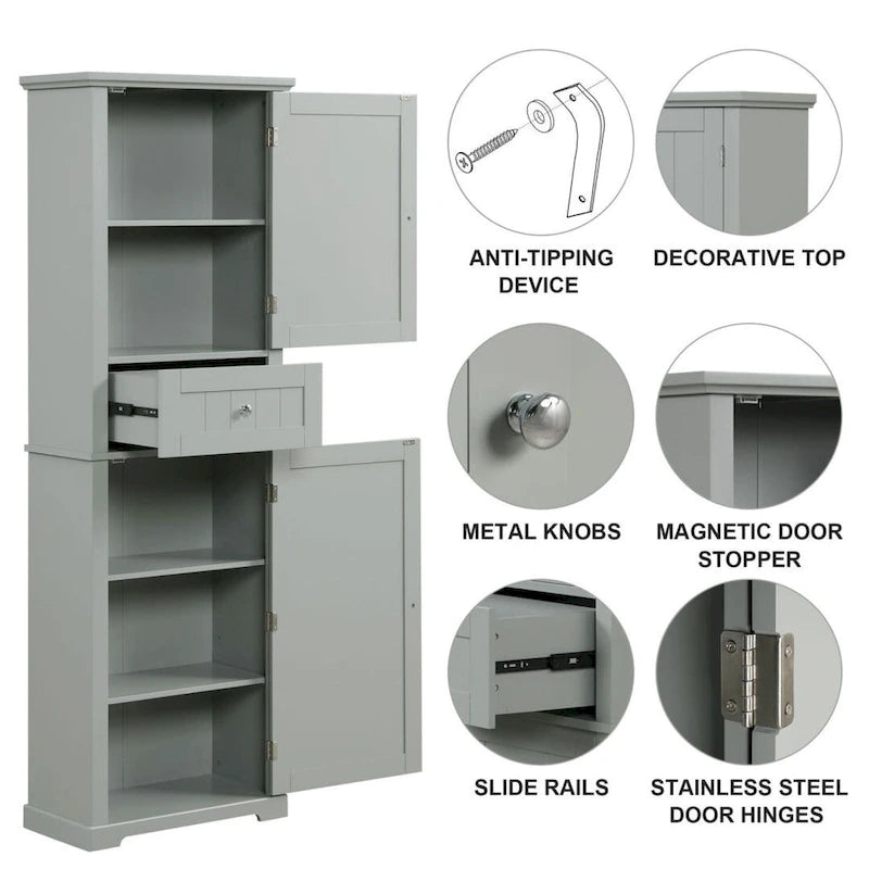 Meuble de Rangement Haut pour Salle de Bain, Meuble de Rangement Autonome avec Tiroir et Étagère Réglable, en Panneau MDF avec Finition Peinte