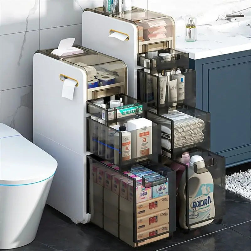 Meuble de Rangement Salle de Bain 4 Niveaux Autoportant Porte-Papier Toilette - 16,14P x 6,9L x 37,91H