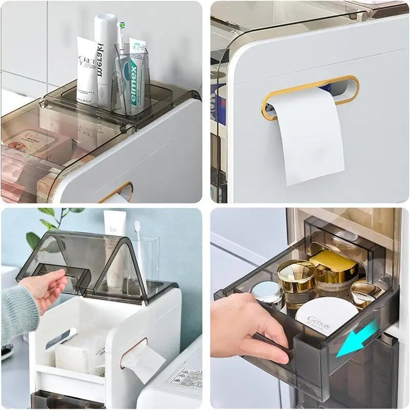 Meuble de Rangement Salle de Bain 4 Niveaux Autoportant Porte-Papier Toilette - 16,14P x 6,9L x 37,91H
