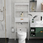 Meuble de rangement WC blanc avec un tiroir et 2 étagères – Étagère de salle de bain peu encombrante