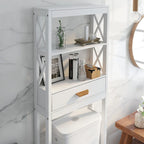 Meuble de rangement WC blanc avec un tiroir et 2 étagères – Étagère de salle de bain peu encombrante