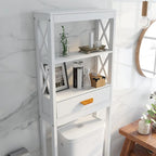Meuble de rangement WC blanc avec un tiroir et 2 étagères – Étagère de salle de bain peu encombrante
