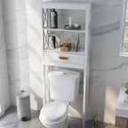 Meuble de rangement WC blanc avec un tiroir et 2 étagères – Étagère de salle de bain peu encombrante