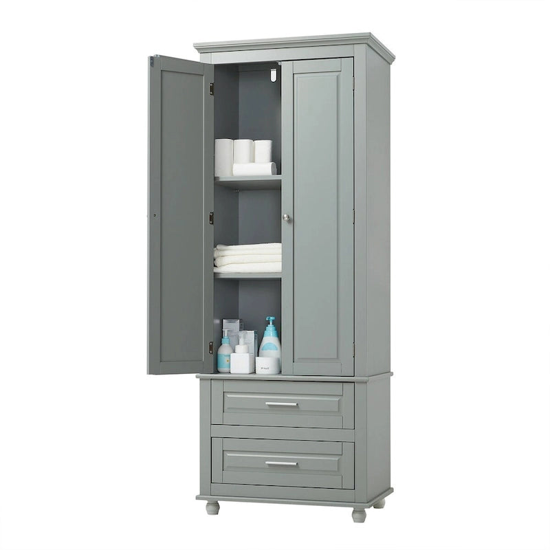Meuble de rangement haut avec deux tiroirs pour salle de bain/bureau, gris