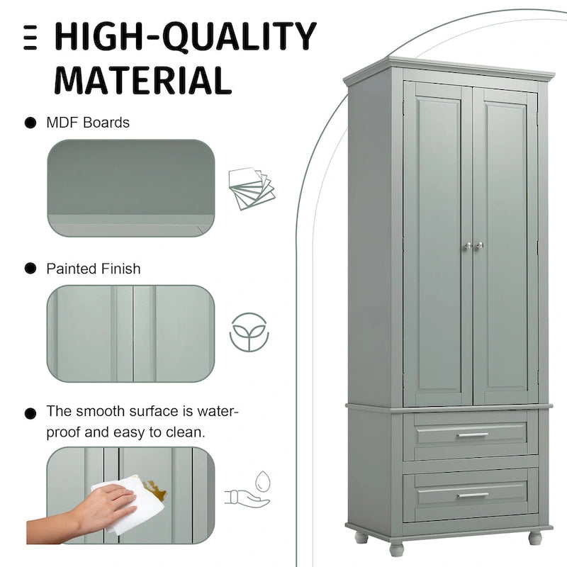 Meuble de rangement haut avec deux tiroirs pour salle de bain/bureau, gris