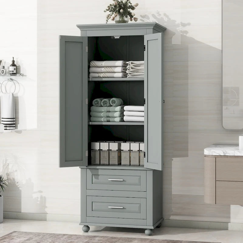Meuble de rangement haut avec deux tiroirs pour salle de bain/bureau, gris