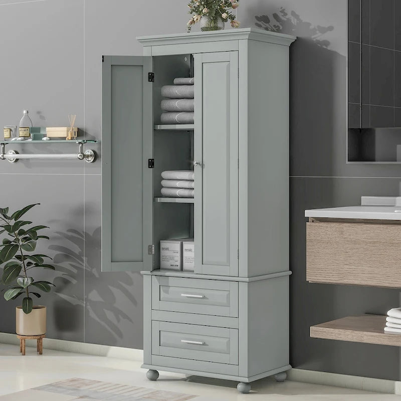Meuble de rangement haut avec deux tiroirs pour salle de bain/bureau, gris
