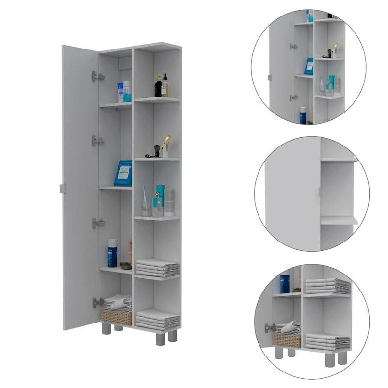 Colonne de salle de bain Urano Corner, 5 étagères extérieures, 1 porte, 4 étagères intérieures - Blanc