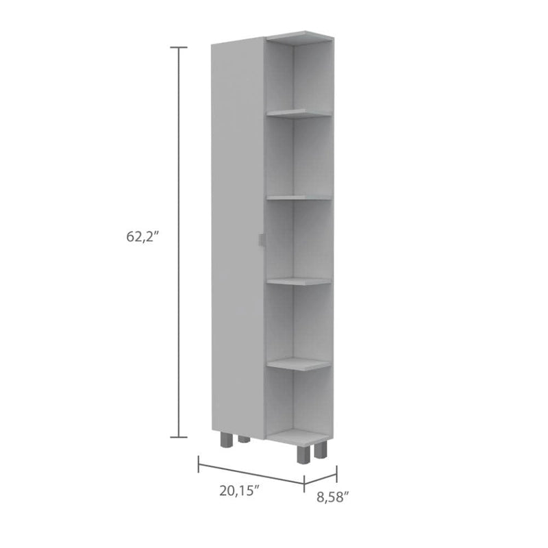 Colonne de salle de bain Urano Corner, 5 étagères extérieures, 1 porte, 4 étagères intérieures - Blanc