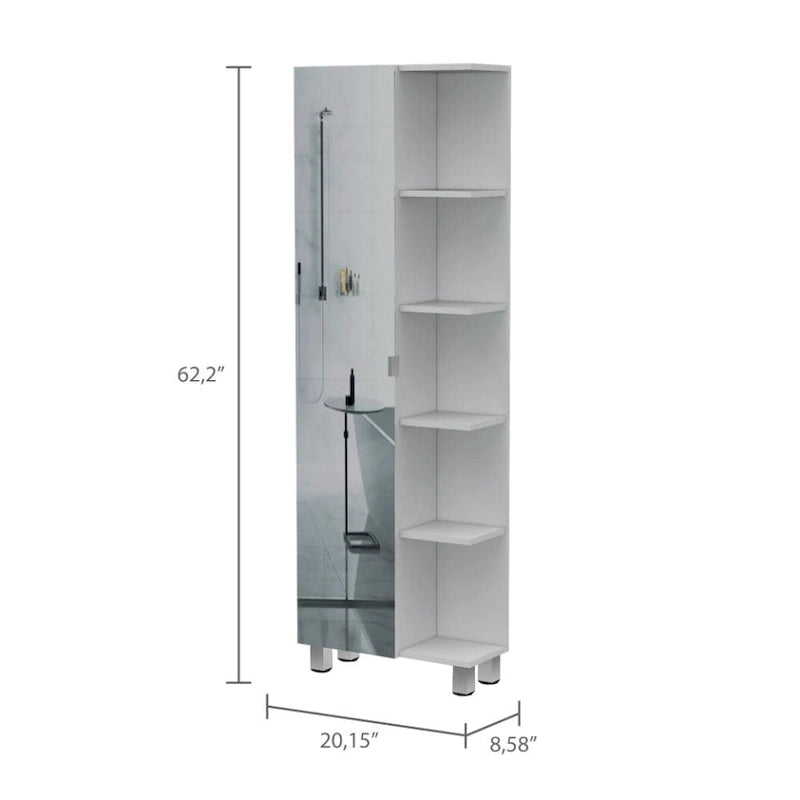 Colonne de salle de bain Urano Corner, 5 étagères extérieures, 1 porte, 4 étagères intérieures - Blanc