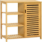 Meuble de salle de bain en bambou avec portes et 3 étagères latérales – 16 cm (P) x 36,5 cm (L) x 91,4 cm (H)