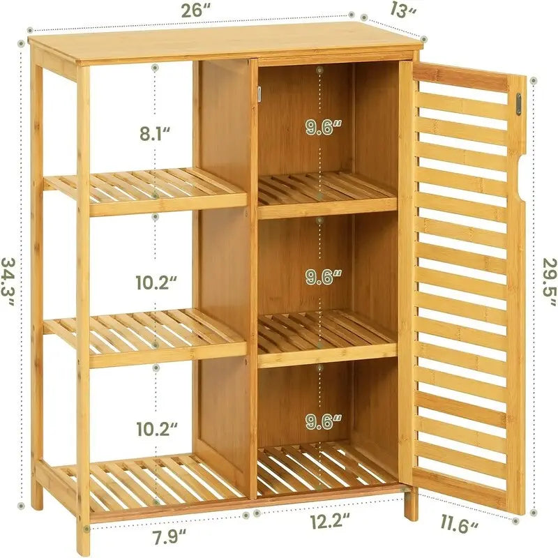 Meuble de salle de bain en bambou avec portes et 3 étagères latérales – 16 cm (P) x 36,5 cm (L) x 91,4 cm (H)