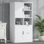 Meuble de rangement de salle de bain avec portes et tiroirs, multiples espaces de rangement, style autoportant, étagère ouverte, étagère réglable, blanc