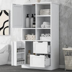 Meuble de rangement de salle de bain avec portes et tiroirs, multiples espaces de rangement, style autoportant, étagère ouverte, étagère réglable, blanc