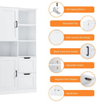 Meuble de rangement de salle de bain avec portes et tiroirs, multiples espaces de rangement, style autoportant, étagère ouverte, étagère réglable, blanc