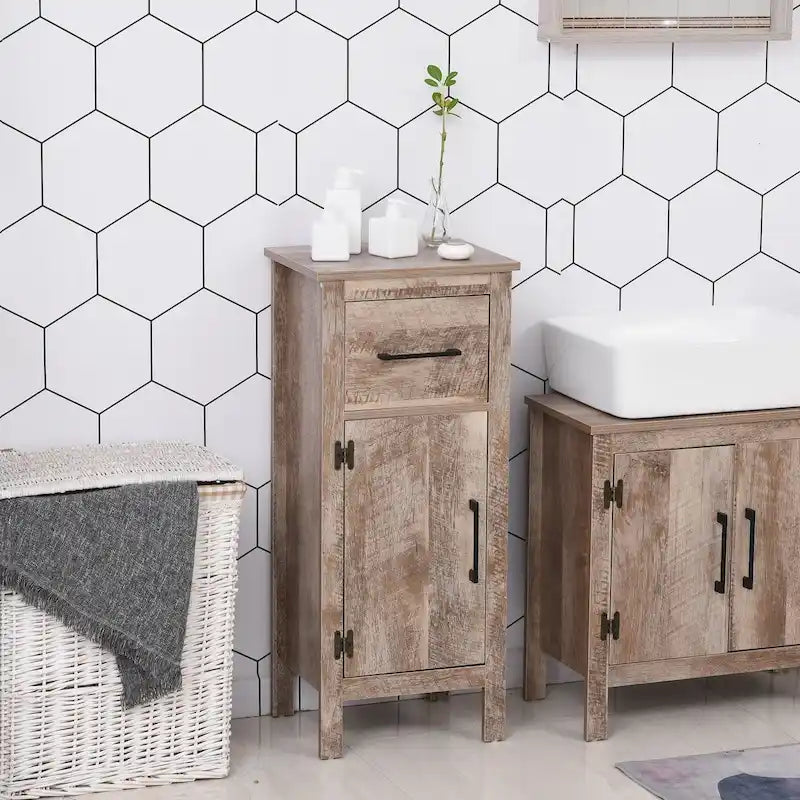 Meuble de salle de bain bas avec tiroir et étagère réglable