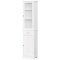Meuble de rangement de salle de bain fin, Armoire de salle de bain haute, Tour de lin étroite avec porte en acrylique, tiroir et étagères