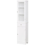 Meuble de rangement de salle de bain fin, Armoire de salle de bain haute, Tour de lin étroite avec porte en acrylique, tiroir et étagères