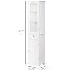 Meuble de rangement de salle de bain fin, Armoire de salle de bain haute, Tour de lin étroite avec porte en acrylique, tiroir et étagères