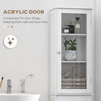 Meuble de rangement de salle de bain fin, Armoire de salle de bain haute, Tour de lin étroite avec porte en acrylique, tiroir et étagères