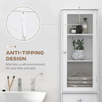 Meuble de rangement de salle de bain fin, Armoire de salle de bain haute, Tour de lin étroite avec porte en acrylique, tiroir et étagères