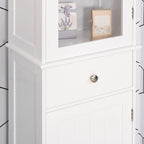 Meuble de rangement de salle de bain fin, Armoire de salle de bain haute, Tour de lin étroite avec porte en acrylique, tiroir et étagères