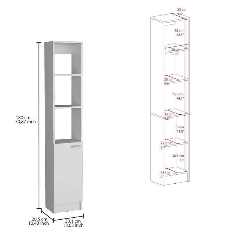 Meuble de rangement de salle de bain avec une porte, Colonne de salle de bain haute avec 6 étagères, pour salle de bain, salon, cuisine