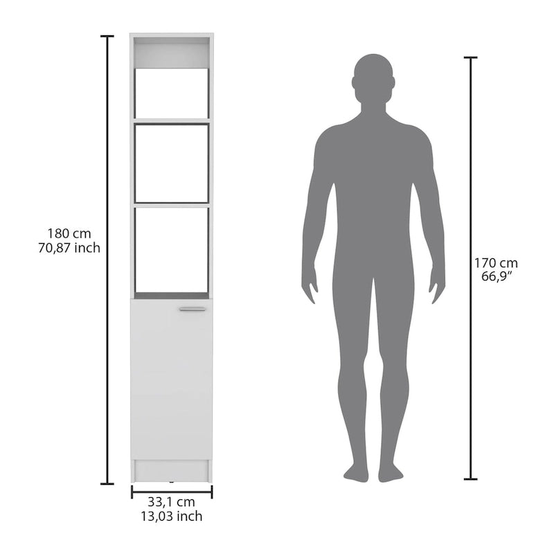 Meuble de rangement de salle de bain avec une porte, Colonne de salle de bain haute avec 6 étagères, pour salle de bain, salon, cuisine