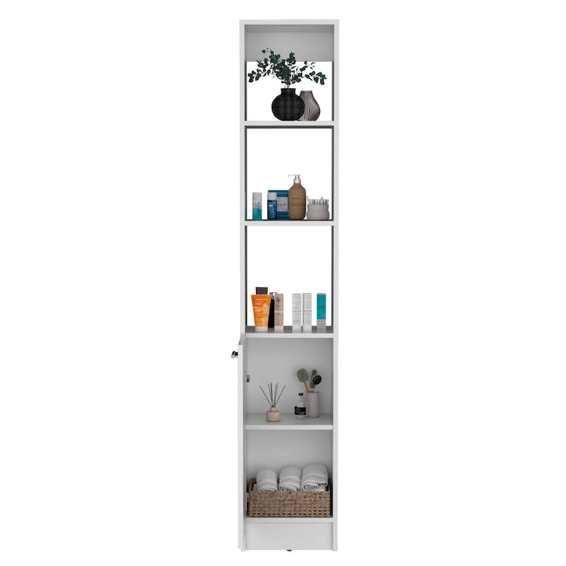 Meuble de rangement de salle de bain avec une porte, Colonne de salle de bain haute avec 6 étagères, pour salle de bain, salon, cuisine