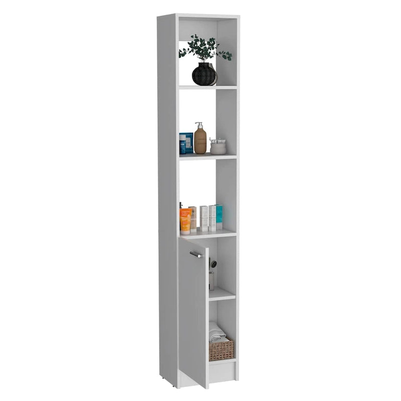 Meuble de rangement de salle de bain avec une porte, Colonne de salle de bain haute avec 6 étagères, pour salle de bain, salon, cuisine