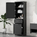 Meuble de rangement haut pour salle de bain, Armoire de rangement autonome avec deux tiroirs de tailles différentes et étagère réglable, Panneau MDF