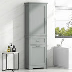 Meuble de rangement haut pour salle de bain, Armoire de rangement autonome avec deux tiroirs de tailles différentes et étagère réglable, Panneau MDF