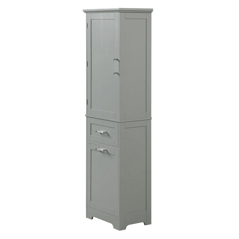 Meuble de rangement haut pour salle de bain, Armoire de rangement autonome avec deux tiroirs de tailles différentes et étagère réglable, Panneau MDF