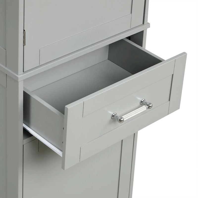 Meuble de rangement haut pour salle de bain, Armoire de rangement autonome avec deux tiroirs de tailles différentes et étagère réglable, Panneau MDF