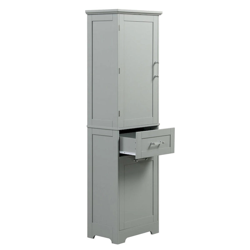 Meuble de rangement haut pour salle de bain, Armoire de rangement autonome avec deux tiroirs de tailles différentes et étagère réglable, Panneau MDF