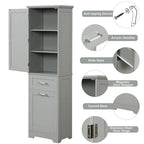 Meuble de rangement haut pour salle de bain, Armoire de rangement autonome avec deux tiroirs de tailles différentes et étagère réglable, Panneau MDF