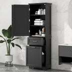 Meuble de rangement haut pour salle de bain, Armoire de rangement autonome avec deux tiroirs de tailles différentes et étagère réglable, Panneau MDF