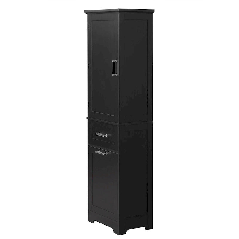 Meuble de rangement haut pour salle de bain, Armoire de rangement autonome avec deux tiroirs de tailles différentes et étagère réglable, Panneau MDF