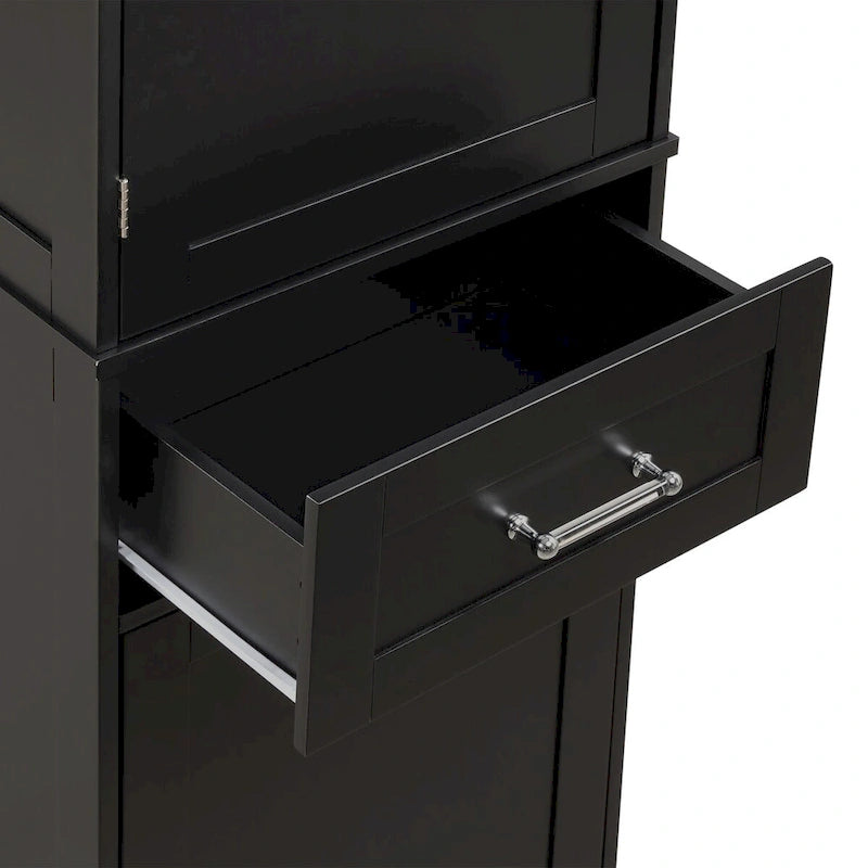 Meuble de rangement haut pour salle de bain, Armoire de rangement autonome avec deux tiroirs de tailles différentes et étagère réglable, Panneau MDF