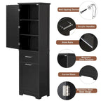 Meuble de rangement haut pour salle de bain, Armoire de rangement autonome avec deux tiroirs de tailles différentes et étagère réglable, Panneau MDF