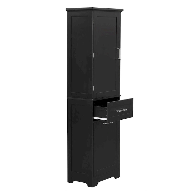 Meuble de rangement haut pour salle de bain, Armoire de rangement autonome avec deux tiroirs de tailles différentes et étagère réglable, Panneau MDF