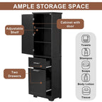 Meuble de rangement haut pour salle de bain, Armoire de rangement autonome avec deux tiroirs de tailles différentes et étagère réglable, Panneau MDF